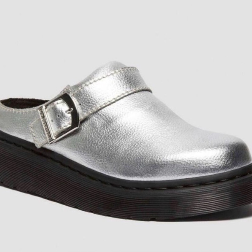 Dr. Martens Silver Metallic Mules